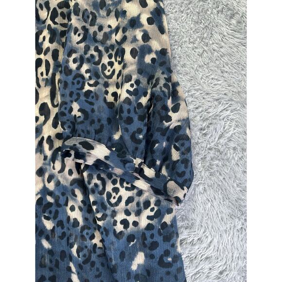 LIZ CLAIBORNE Women Blouse Sheer 2X Blue Black Beige Animal Print Loose‎ Fit - Picture 8 of 10